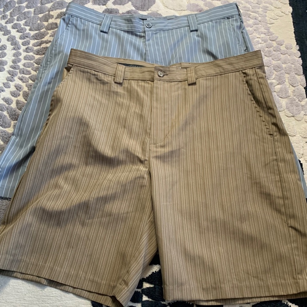 Lot of 2 IZOD X.F.G Golf Shorts Men’s Size 38 Flat Front Gray Brown Stipes